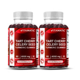 Vitamatic Tart Cherry Gummies with Celery Seed bottle front label, 2-pack