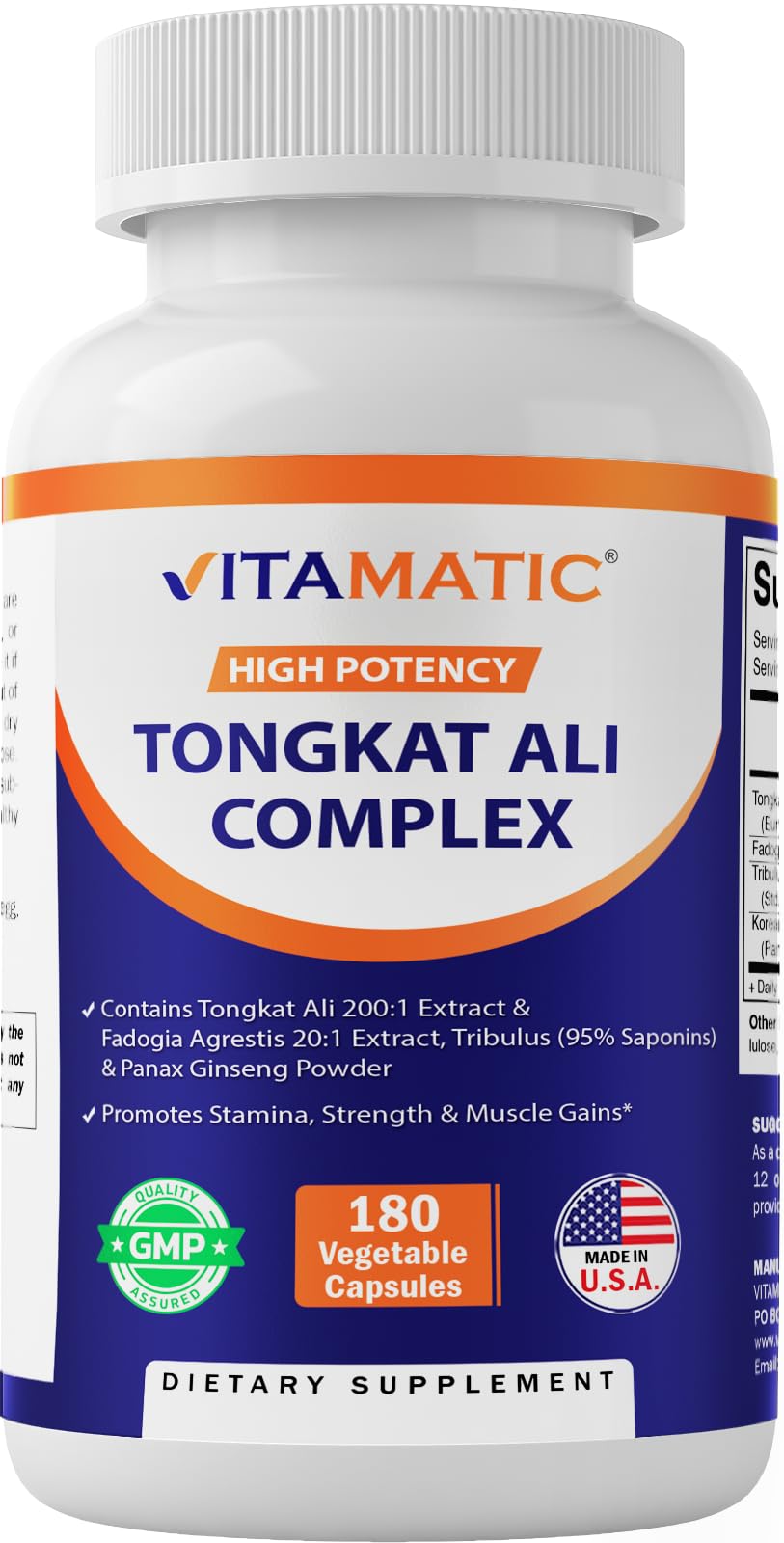 Vitamatic Tongkat Ali 200:1 bottle highlights high-potency blend for daily energy support