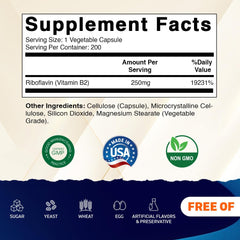 Back label of Vitamatic Vitamin B2 Riboflavin bottle
