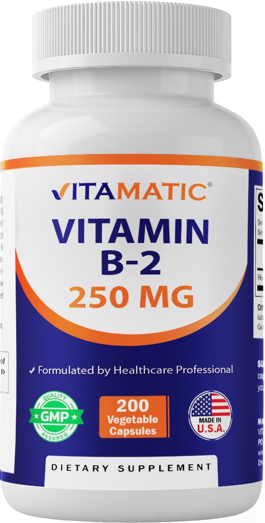 Front view of Vitamatic Vitamin B2 Riboflavin 250 mg bottle