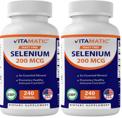 Vitamatic yeast-free selenium 200mcg selenomethionine supplement bottle label - Pack of 2
