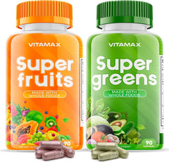 Vitamax bottle front view with label showing fruit and vegetable blend