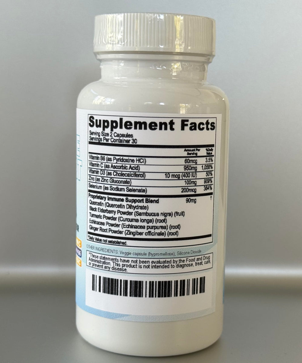 Made in USA label on Vitamax immune support bottle
