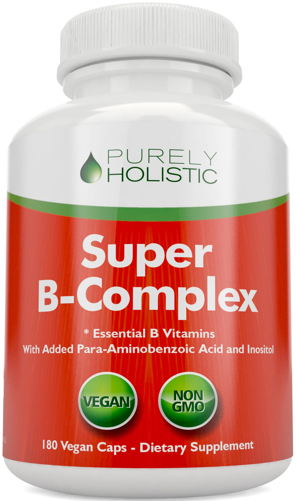 Vitamin B Complex bottle label showing 8 B vitamins, Choline and Inositol
