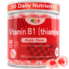 Front view of Vitamin B1 Gummies Peach flavor bottle (60 count)