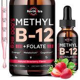 Bottle of Vitamin B12 liquid drops with strawberry flavor, 2oz