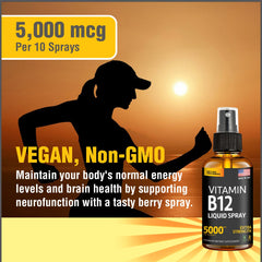 Usage illustration showing sprayer for Vitamin B12 Sublingual Spray
