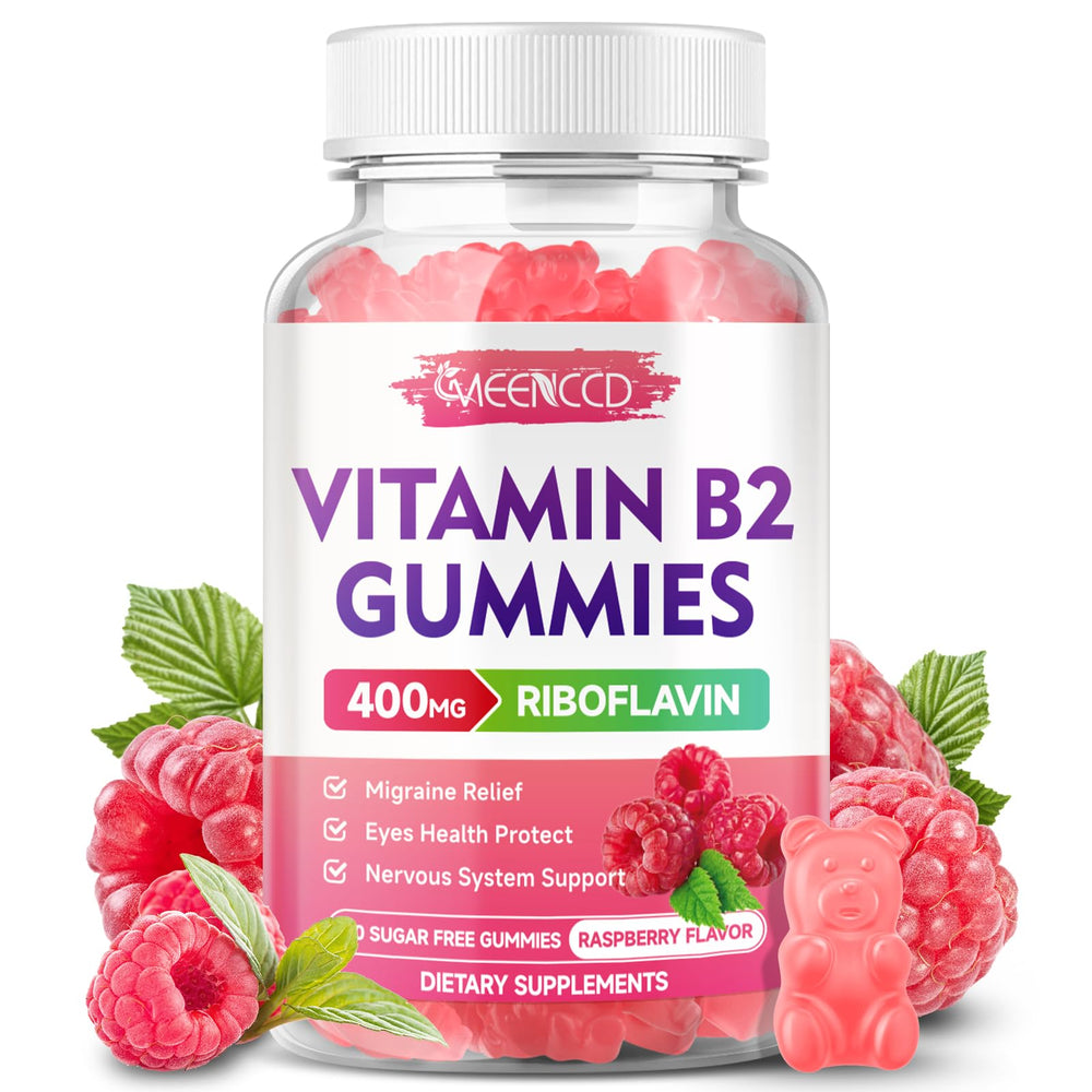 Bottle of Vitamin B2 Gummies Riboflavin 400mg with Magnesium in Raspberry flavor