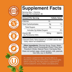 Close-up of Vitamin B6 gummies showing 50 mg pyridoxine per gummy