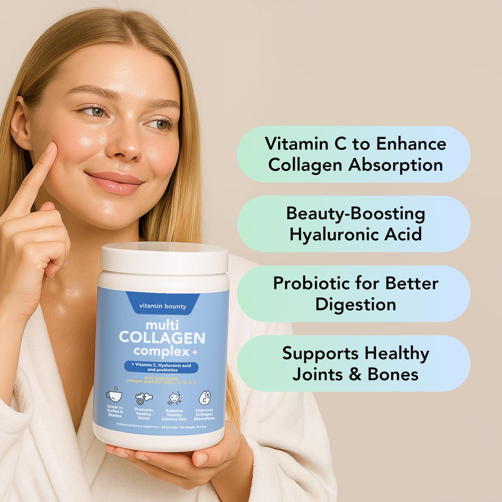 Unflavored collagen peptides powder in a scoop over a glass