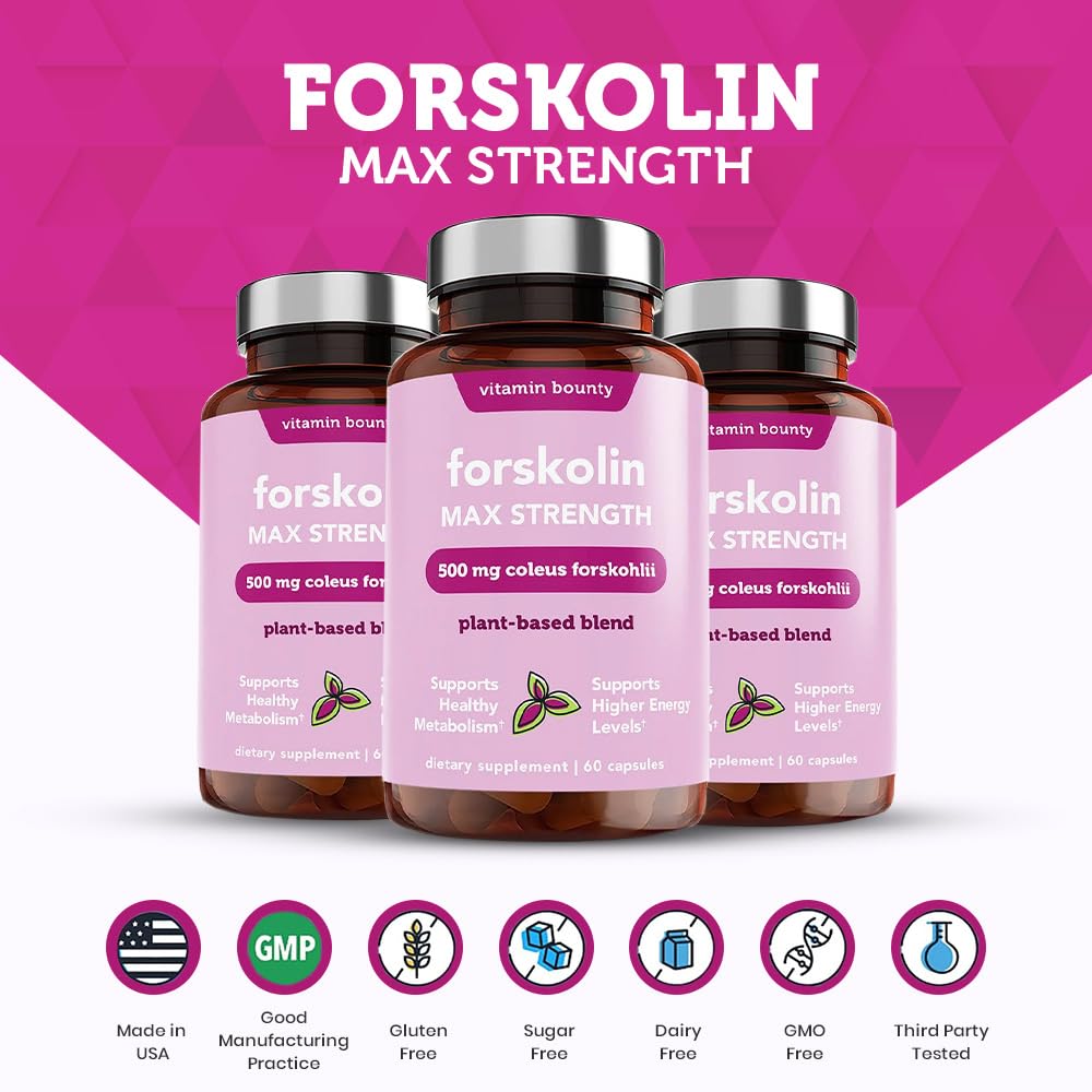Vitamin Bounty Forskolin no-artificial-fillers image reinforces clean-label quality.
