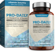Vitamin Bounty Pro-Daily Probiotic bottle label with 5 Billion CFU and 13 strains