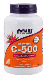 Now Foods Vitamin C-500 Chewable Orange bottle with 100 tablets