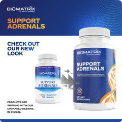 Capsules showing vitamin C, bioflavonoids and adrenal support ingredients