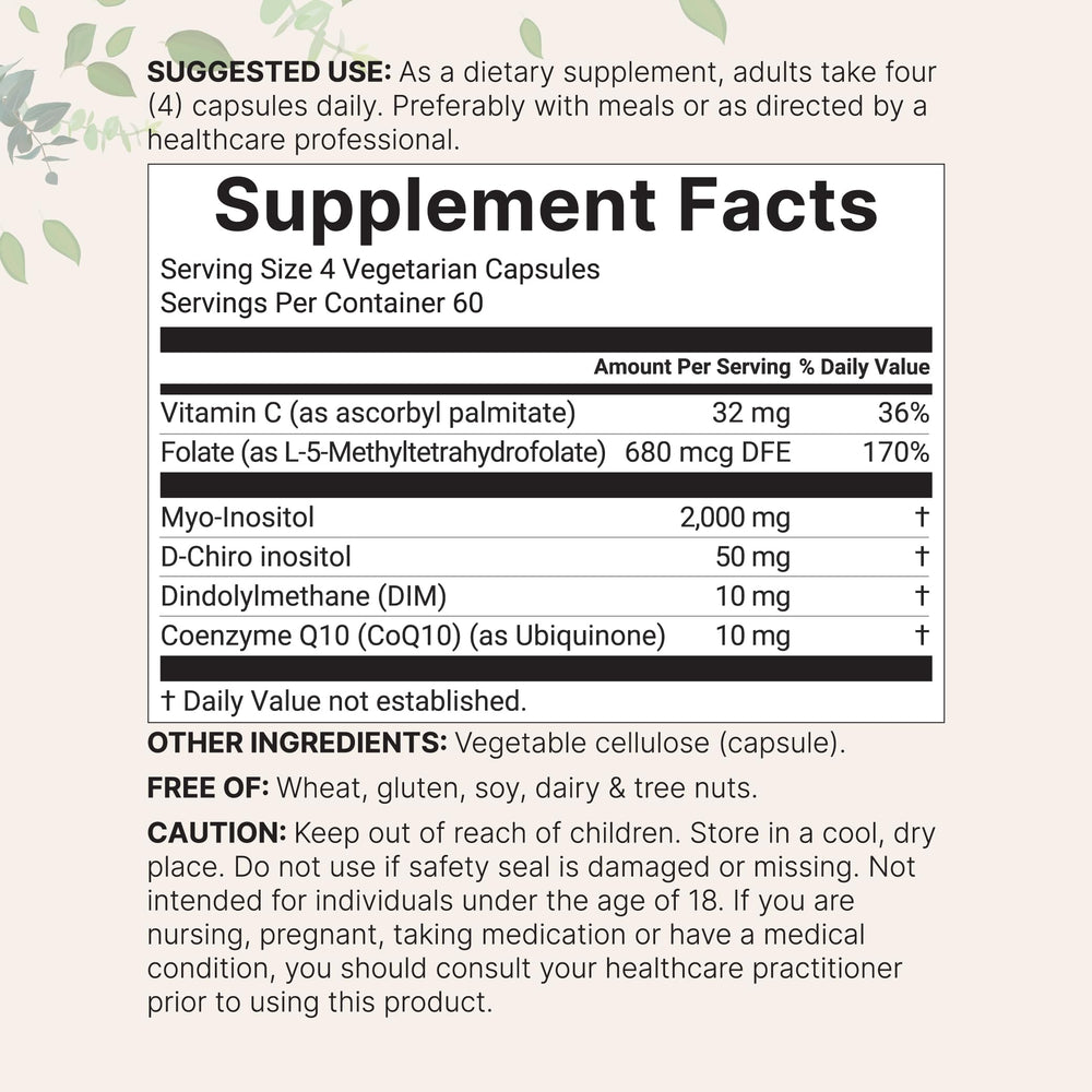 Active ingredients including Vitamin C, Folate, DIM and CoQ10