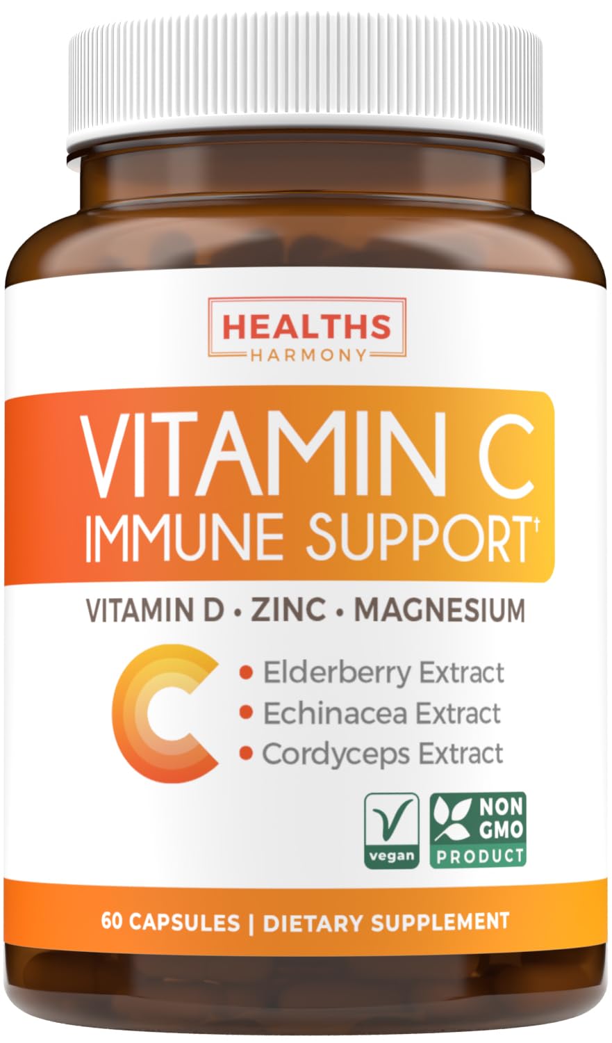 Bottle of Vitamin C immune support supplement with capsules