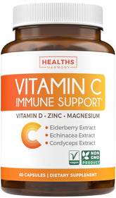 Bottle of Vitamin C immune support supplement with capsules