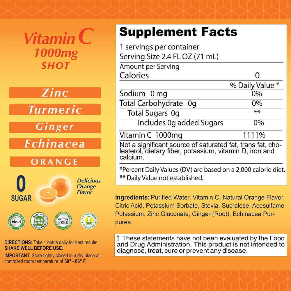 Serving size and dosage information for Vitamin C Shot