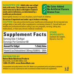 Nutrition label for Vitamin D3 10000 IU softgels