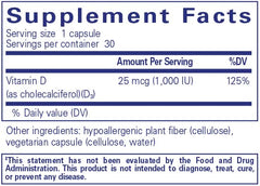 Close-up of Vitamin D3 25 mcg (1000 IU) bottle label
