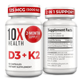 Bottle of 10X Health Vitamin D3 5000 IU + K2 MK-7