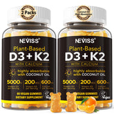 Bottle label showing Vitamin D3 5000iu, K2 MK7, and 600mg Calcium Gummies