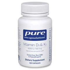 Vitamin D3 & K2 bottle label – bone, vascular and immune support
