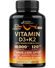 Vitamin D3 K2 bottle front view - 120 capsules