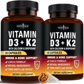 Vitamin D3 5000 IU + K2 MK-7 100 mcg product hero image with bottle