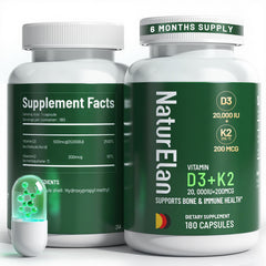 Vitamin D3 K2 bottle with 180 capsules