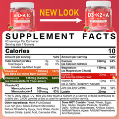 Gummies and label highlighting D3 and K2 ingredients