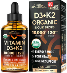 Vitamin D3 K2 Drops bottle with orange label front view