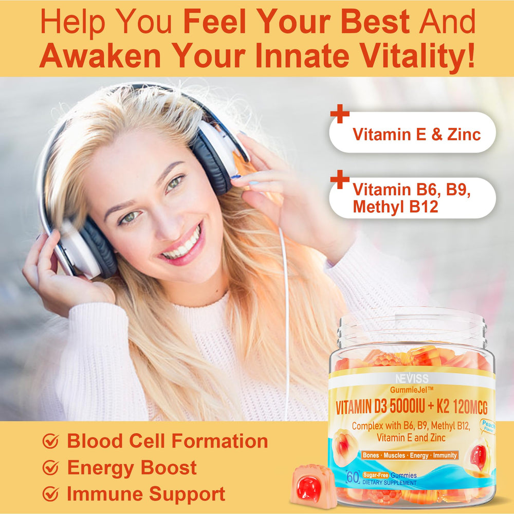 Peach-flavored D3 and K2 gummies close-up