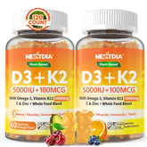 Vitamin D3 K2 gummies bottle showing 5000IU/10000IU and Omega-3 250mg