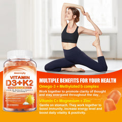 Vitamin D3 K2 gummies next to omega-3 capsules