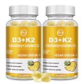 Front view of vitamin D3 K2 gummies 2-pack bottle