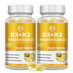Front view of vitamin D3 K2 gummies 2-pack bottle