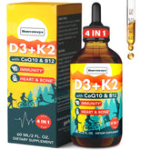 Bottle of Vitamin D3 K2 4000 IU liquid drops with CoQ10 and B12