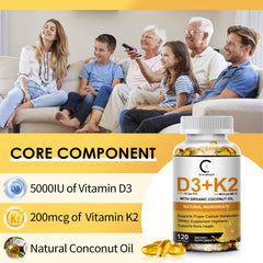 Packaging box and bottle of Vitamin D3 K2 supplement