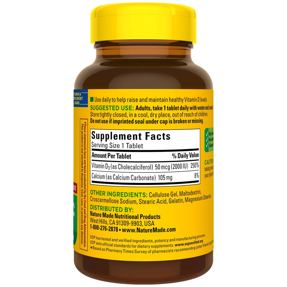 Nature Made Vitamin D3 2000 IU bottle on white background