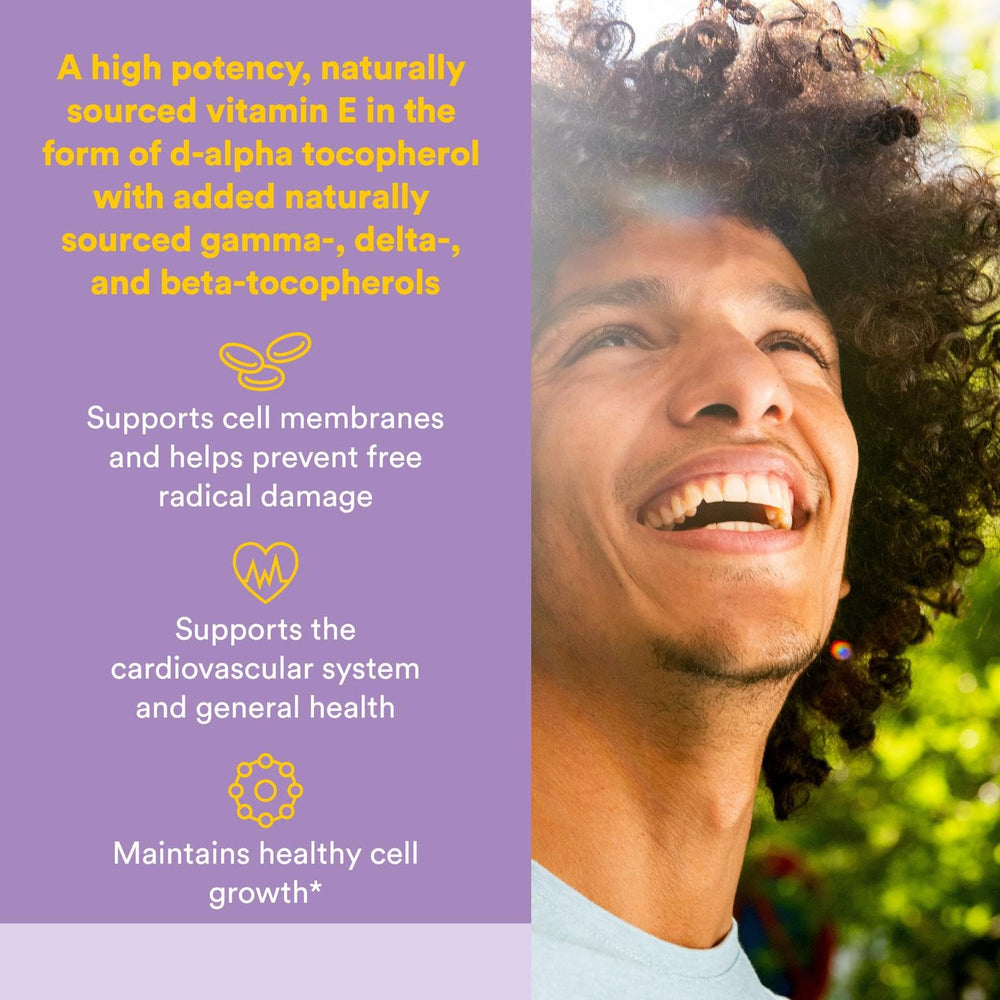 Close-up of Vitamin E 400 IU d-alpha tocopherol softgels