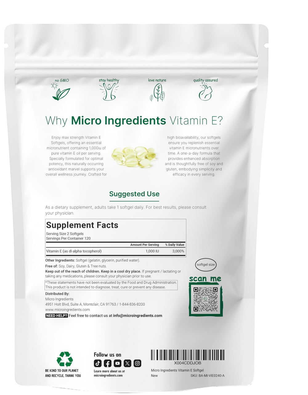 Close-up of vitamin E softgels showing dl-alpha tocopherol acetate