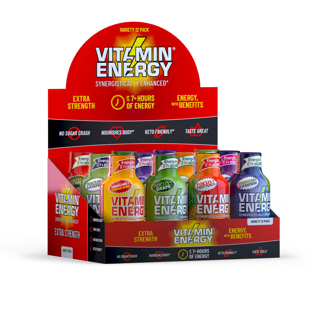 Vitamin Energy extra-strength variety-pack bottles for versatile daily energy options.