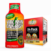 Vitamin Energy Focus Mango bottle showcases a convenient energy shot for on-the-go focus.