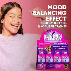 Vitamin Energy Mood+ Extra Strength Energy Shot Tropical Berry vegan gluten-free packaging emphasizes purity