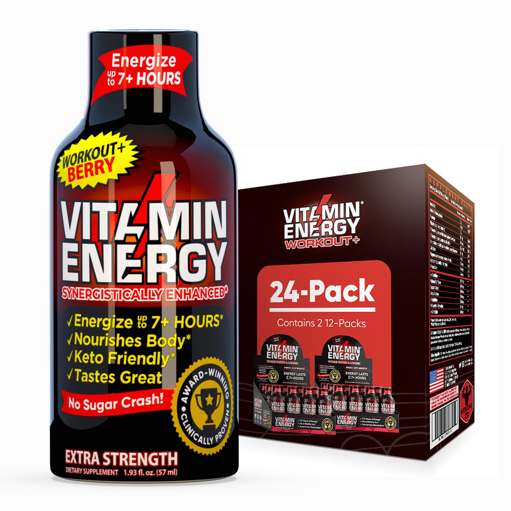 Vitamin Energy Workout+ Berry bottle-cap provides a quick energy boost for on-the-go workouts.