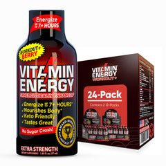 Vitamin Energy Workout+ Berry bottle-cap provides a quick energy boost for on-the-go workouts.
