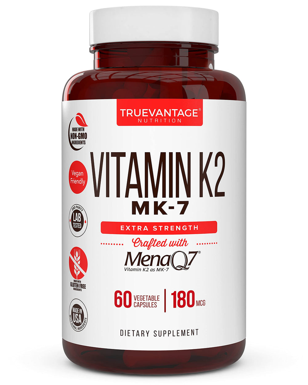 Vitamin K2 MK-7 180mcg with MenaQ7 bottle and capsules