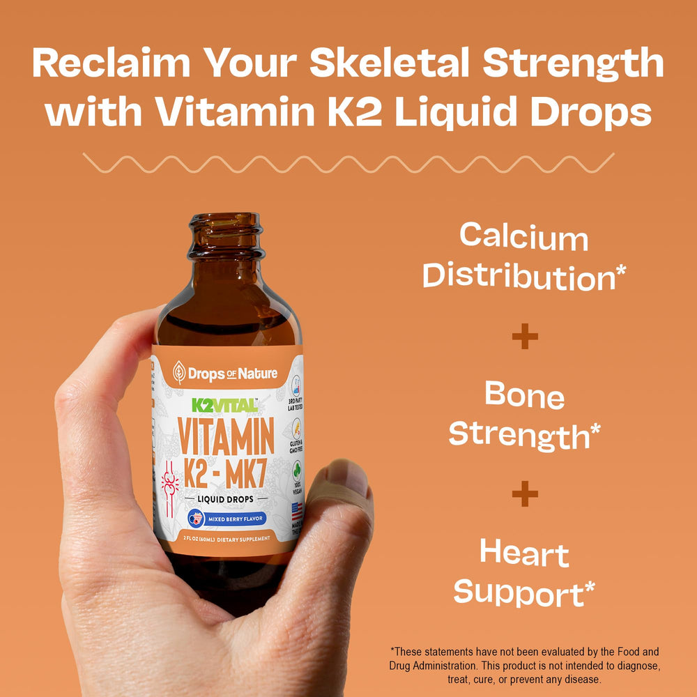 Dropper dispensing Vitamin K2 MK7 liquid supplement (mixed berry)