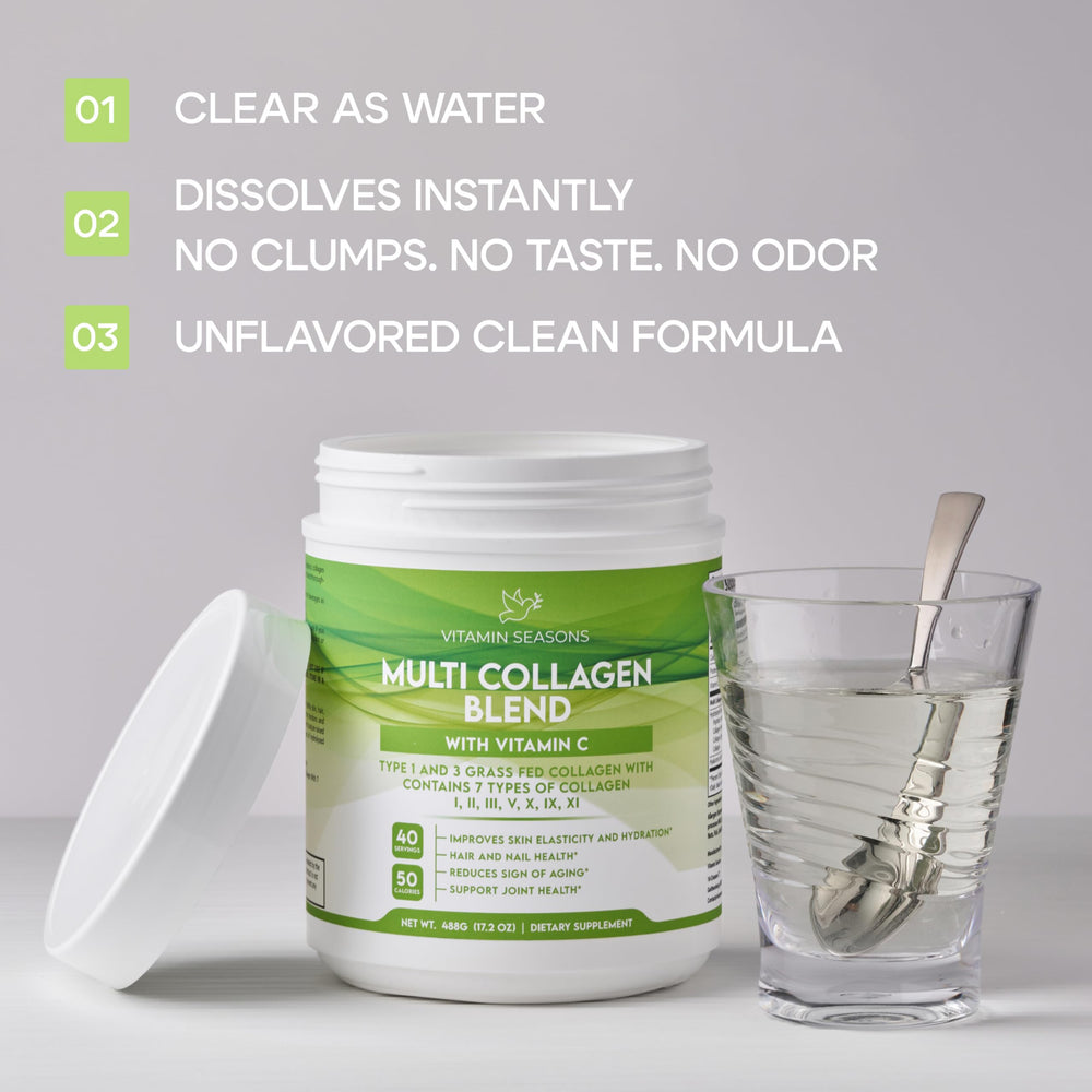 Close-up of jar label showing collagen blend features